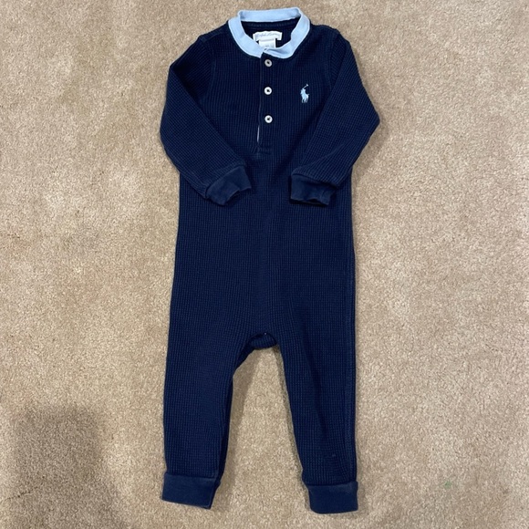 Ralph Lauren Other - Ralph Lauren Navy Baby Blue Thermal Waffle One Piece 9 Months